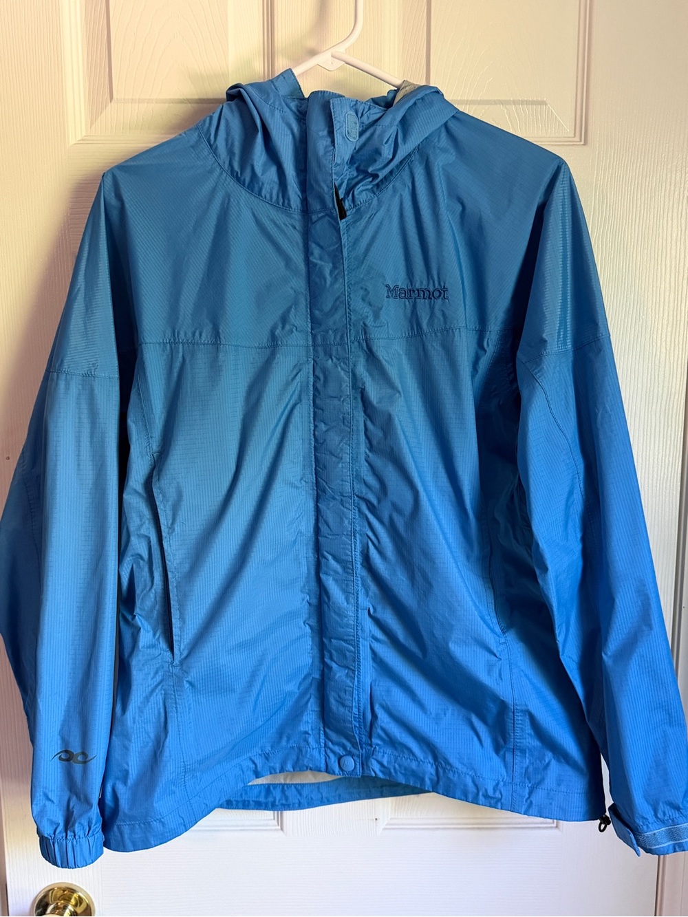 Marmot Men's Medium Blue Waterproof Hooded Rain Jacket Ripstop Lightweight Shell